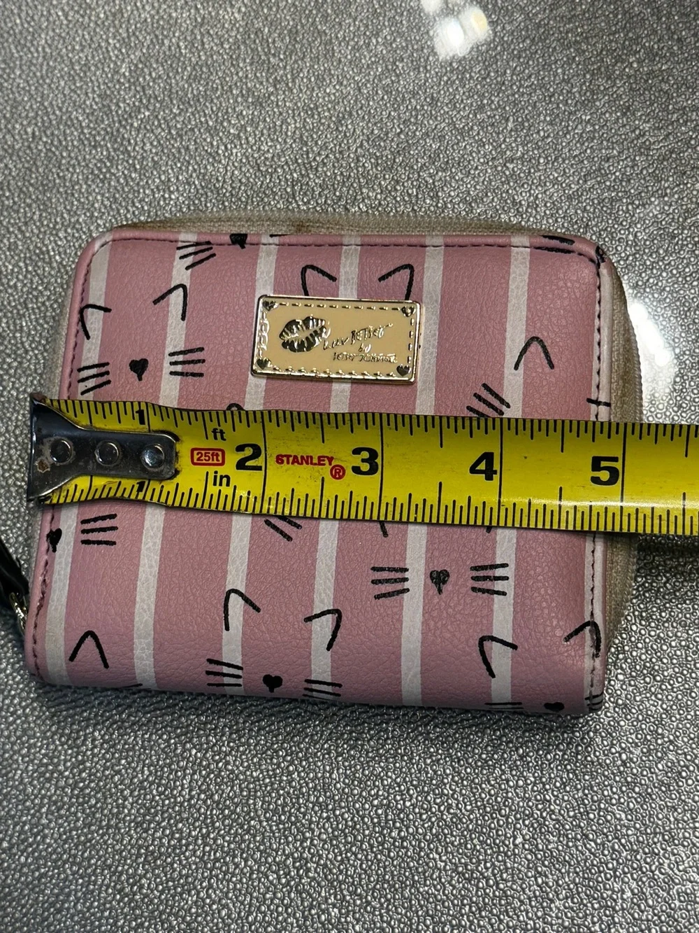 Betsey Johnson Pink Striped Cat-Face Zip Wallet